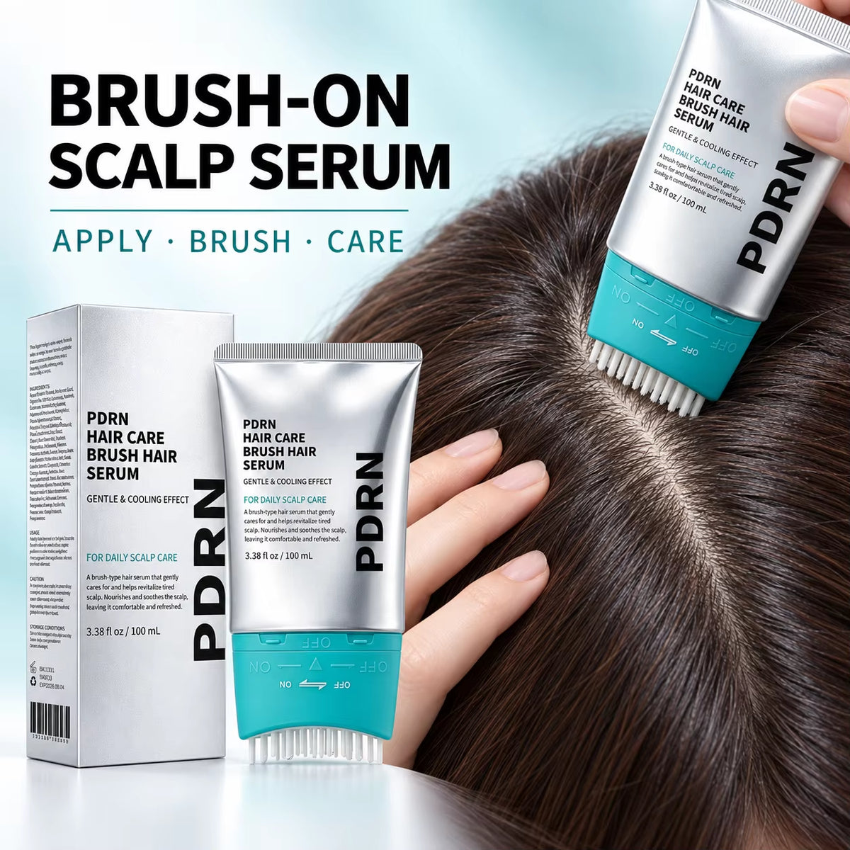 PDRN Brush Hair Serum 100Ml Cooling Nourishing Scalp Care Serum Gentle Soothing Scalp Treatment for Daily Hair Care