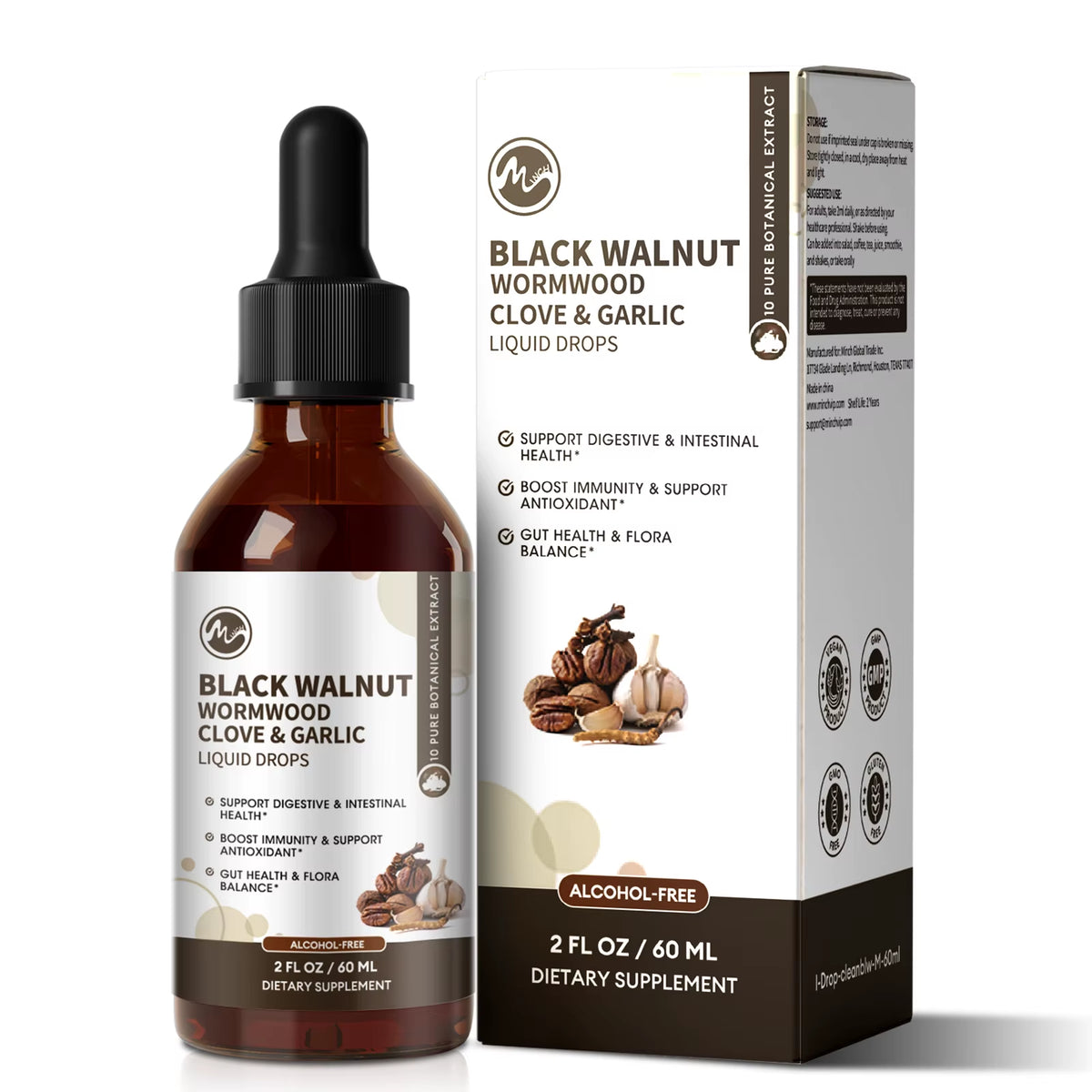 Black Walnut Wormwood Liquid Drops 10 Pure Botanical Extract – Digestive Health & Gut Balance Support with Clove & Garlic
