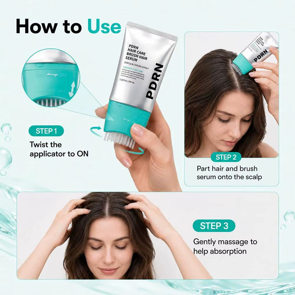 PDRN Brush Hair Serum 100Ml Cooling Nourishing Scalp Care Serum Gentle Soothing Scalp Treatment for Daily Hair Care